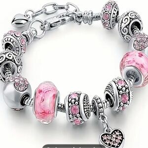 [1pc Pink Heart Vintage Boho Pendant Bracelet NWOT